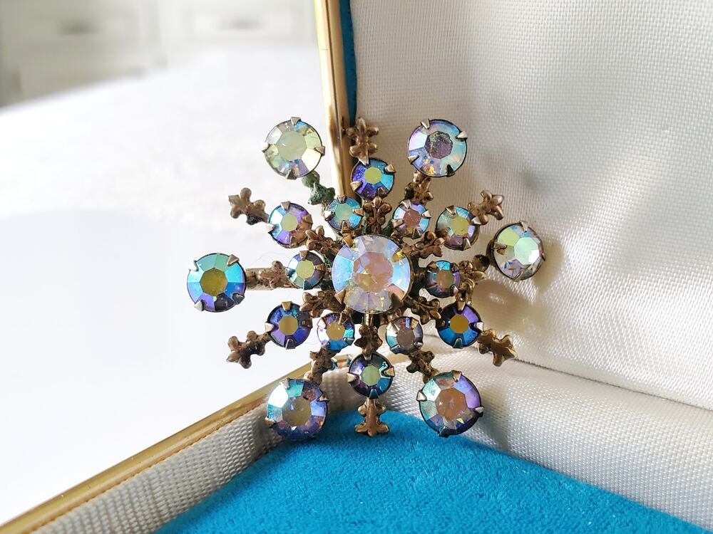 Vintage AB Iridescent Rhinestone Brooch